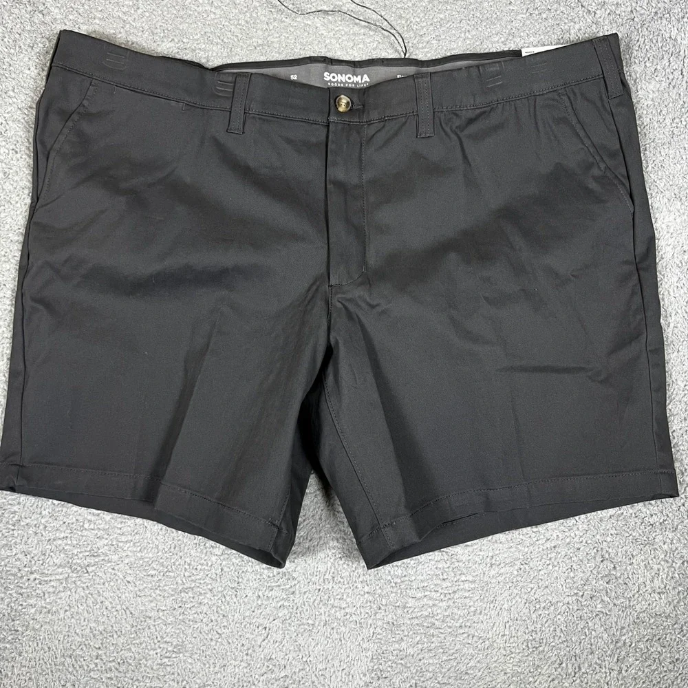 Sonoma Flat-Front Shorts Mens 52 Black‎ New Flexwear 9-in Inseam Cotton Stretch
